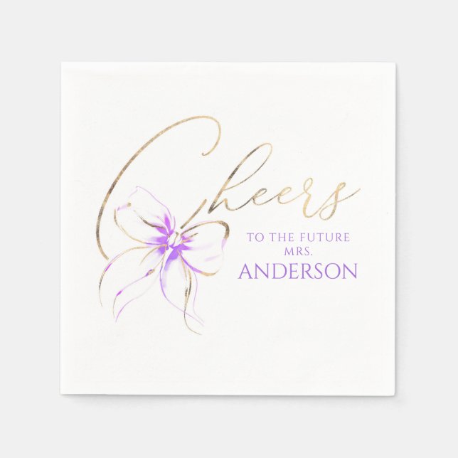 Purple Bow Cheers To The Future Mrs Bridal Shower Napkins (Front)