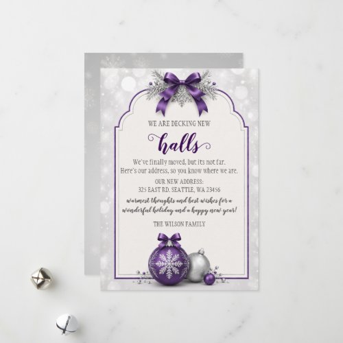 Purple Bow Christmas Decking The New Halls Moving Holiday Card