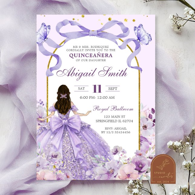 Purple Bow Coquette Quinceanera Invitation (Creator Uploaded)