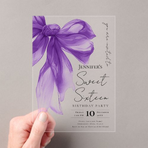 Purple Bow Coquette Script Sweet 16 Party