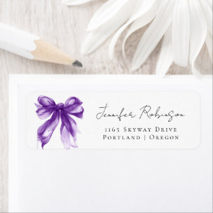Purple Bow Coquette Script Sweet 16 Party Label