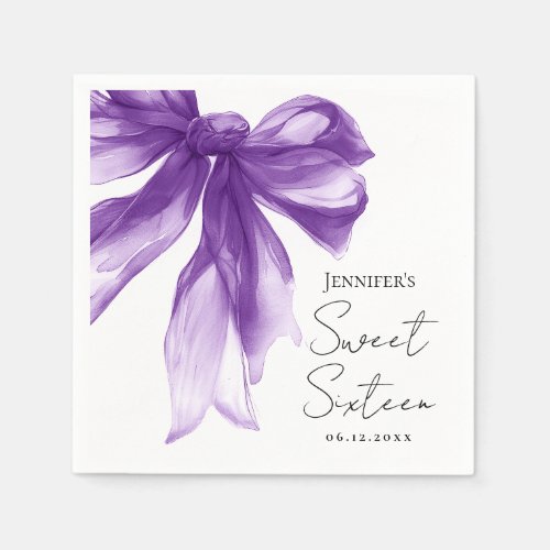 Purple Bow Coquette Script Sweet 16 Party 