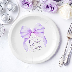 Purple Bow Cute Baby Shower Paper Plates