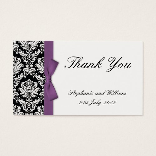Purple Bow Damask Thank You Cards Business Card