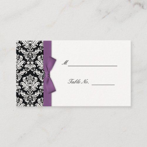 Purple Bow Damask Wedding Placecards Business Cards