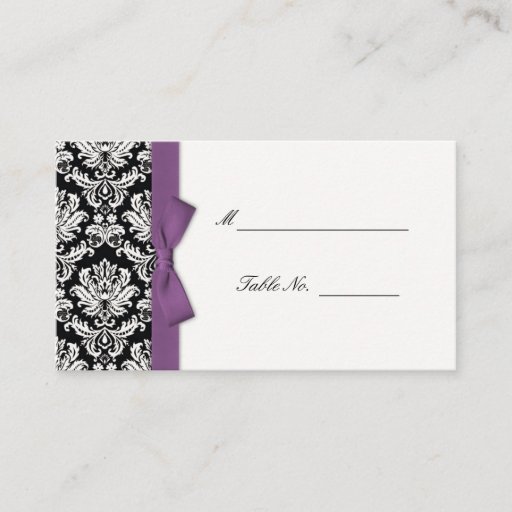 Customizable Purple Bow Damask Wedding Placecards Business Cards