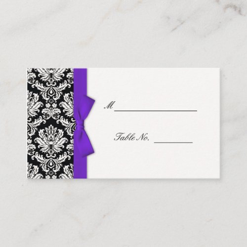 Purple Bow Damask Wedding Placecards Business Card Templates