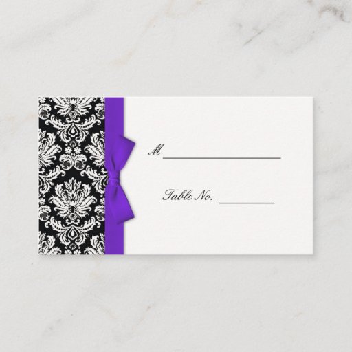 Customizable Purple Bow Damask Wedding Placecards Business Card Templates