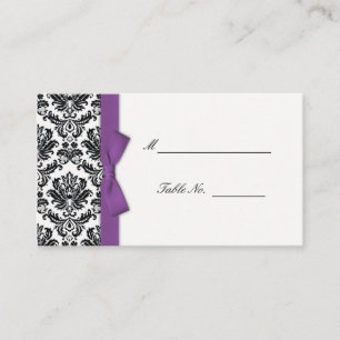 Purple Bow Damask Wedding Placecards