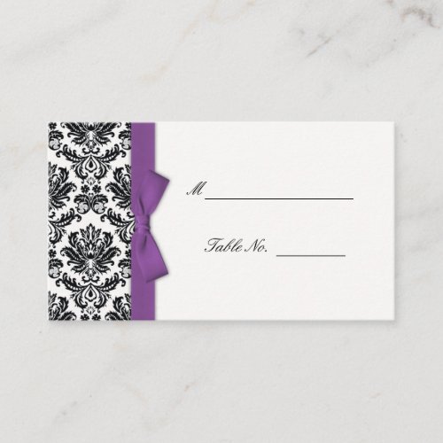 Purple Bow Damask Wedding Placecards Business Card Template