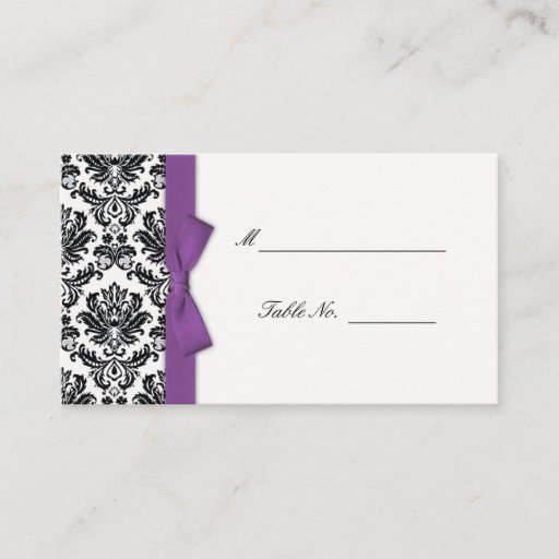 Customizable Purple Bow Damask Wedding Placecards Business Card Template
