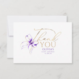 Purple Bow Elegant Calligraphy Thank You Card
