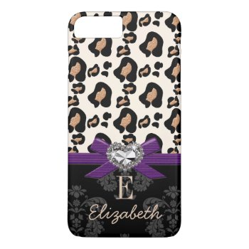 Purple Bow Faux Bling Heart Leopard Print Iphone 8 Plus/7 Plus Case by cutecases at Zazzle