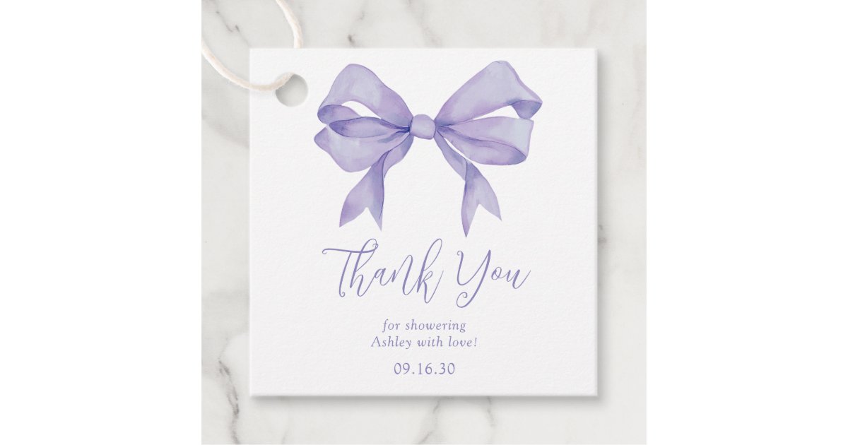 Purple Bow Girl Baby Shower Thank You Favor Tags | Zazzle