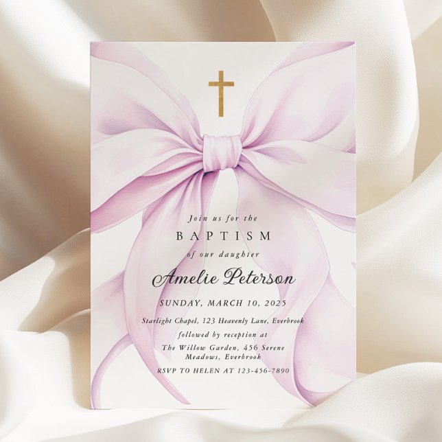 Purple Bow Girl Baptism Invitation (Creator Uploaded)