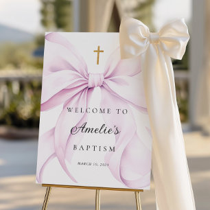 Purple Bow Girl Baptism Welcome Sign
