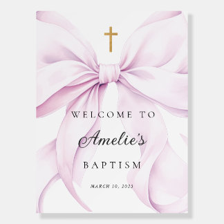 Purple Bow Girl Baptism Welcome Sign