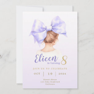 Purple Bow Girl Birthday Invitation