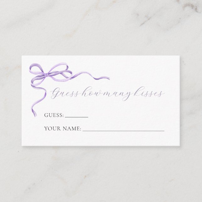Purple Bow Guess How Many Kisses Game Card (Front)