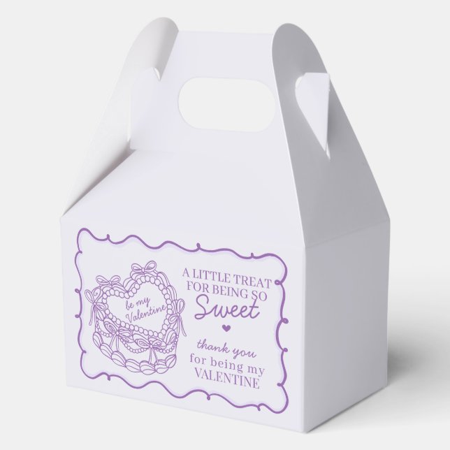 Purple Bow Heart Coquette Cake Valentine Party Favor Boxes (Front)