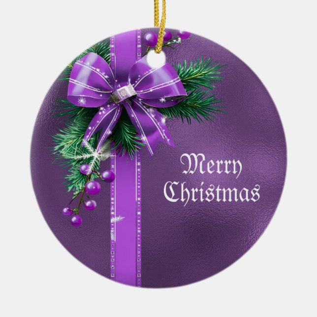 Purple Bow Holiday Ornament (Front)