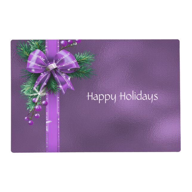 Purple Bow Holiday Paper Placemat (Front)