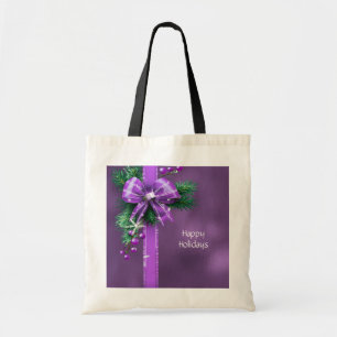 Purple Bow Holiday Tote Bag