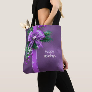 Purple Bow Holiday Tote Bag