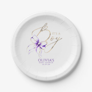 Purple Bow It's a Boy Baby Shower Paper Plates