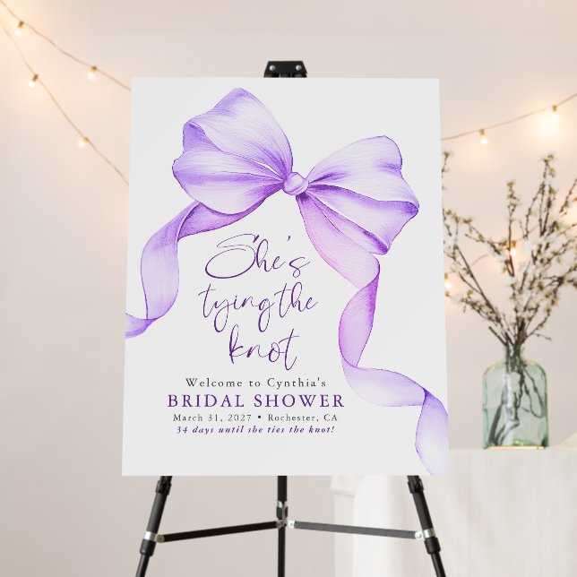 Purple Bow Knot Bridal Shower Welcome Sign (In Situ (Stand))