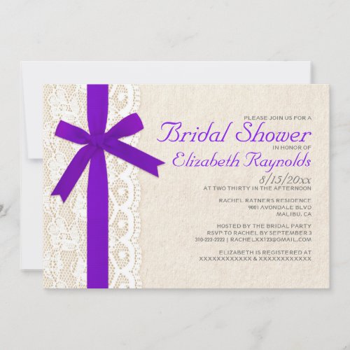 Purple Bow &amp; Lace Bridal Shower Invitations