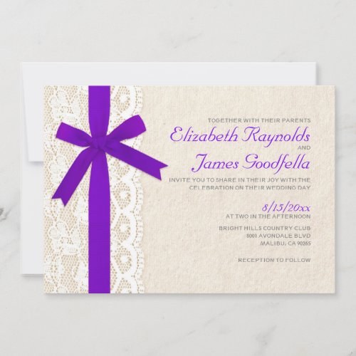 Purple Bow &amp; Lace Wedding Invitations