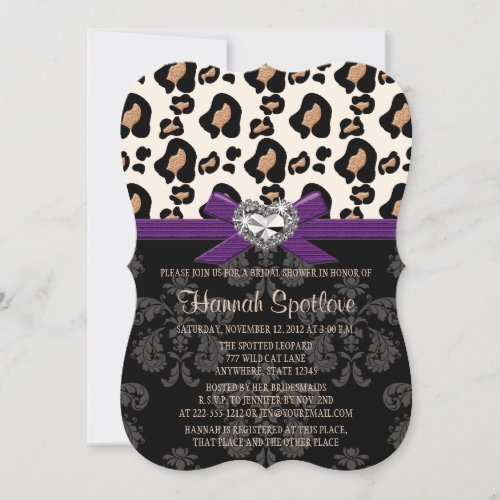 Purple Bow Leopard Print Bling Bridal Shower Invitation