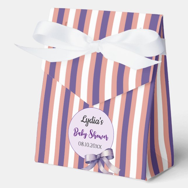Purple Bow Lines Modern Baby Shower Favor Boxes (Front)