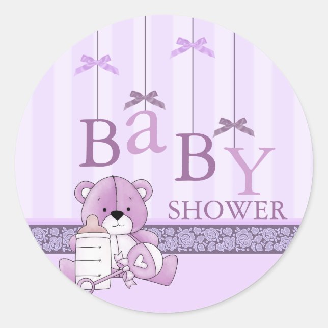 Purple Bow Mobile Baby Shower Sticker (Front)