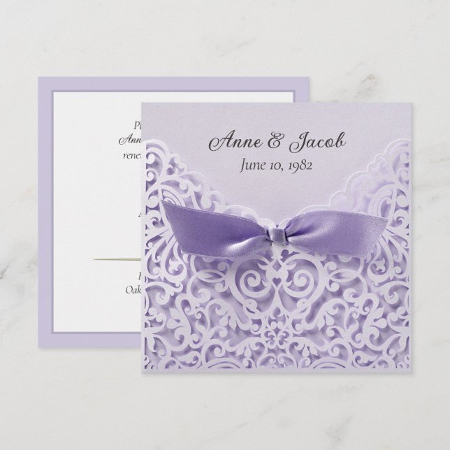 Purple Bow On Lace Wedding Vow Renewal Invitation (Front/Back)