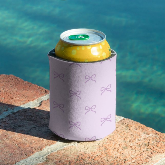 Purple Bow Pattern Pastel Modern Party Accessory Can Cooler (In Situ Pool)