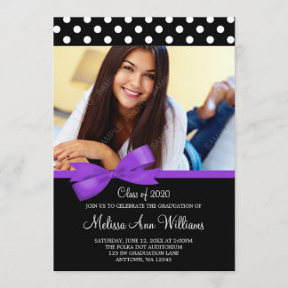 Purple Bow Polka Dot Photo Graduation Announcement