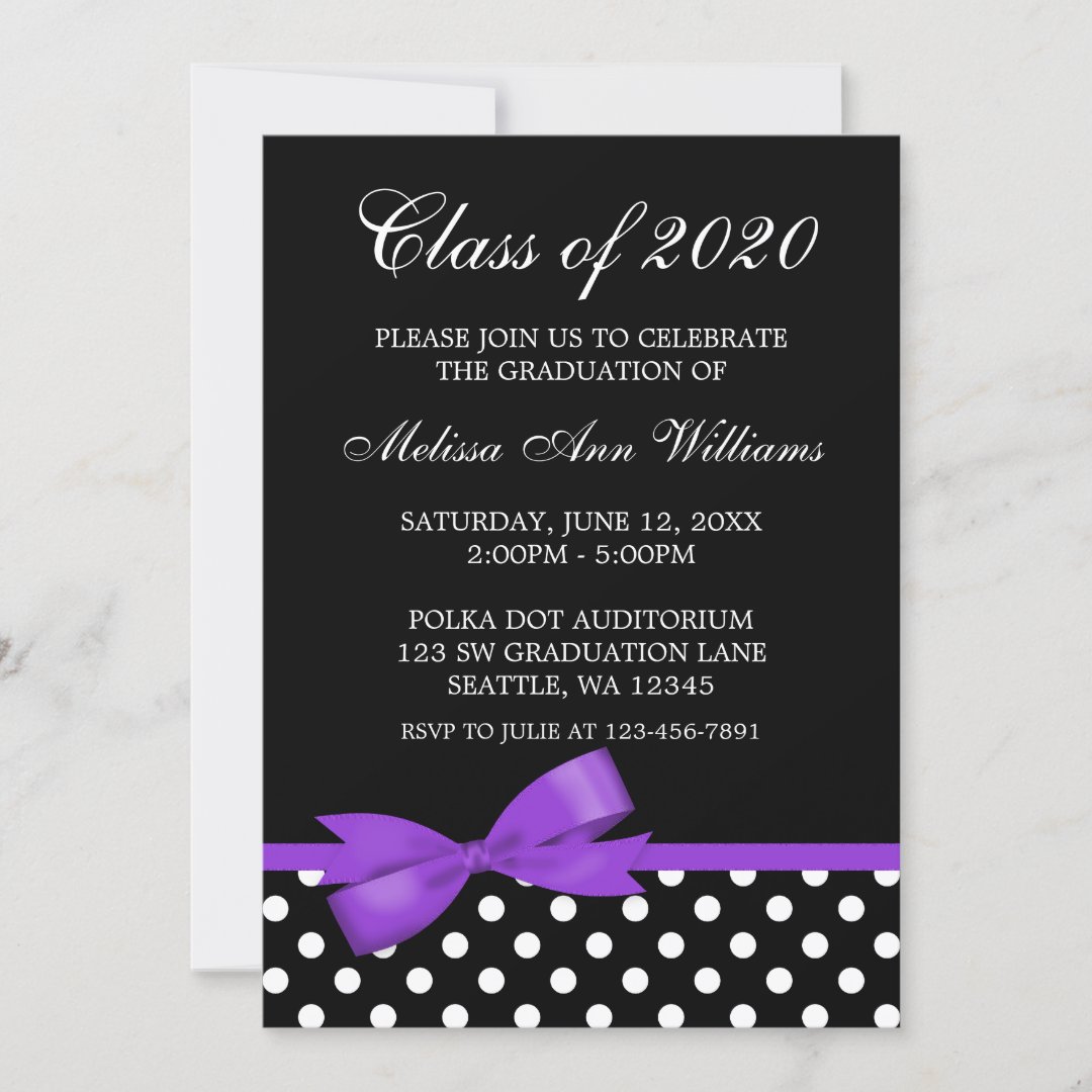 Purple Bow Polka Dots Graduation Announcement | Zazzle