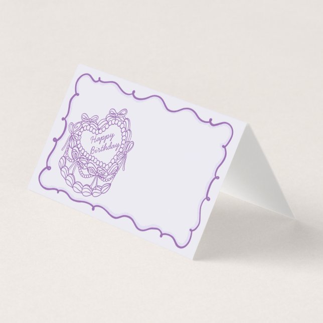 Purple Bow Retro Coquette Cake Birthday Place Card (Front)