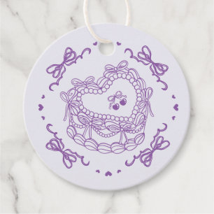 Purple Bow Retro Heart Coquette Cake Bachelorette Favor Tags