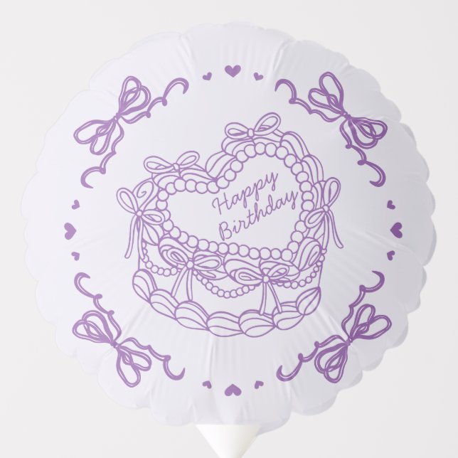 Purple Bow Retro Heart Coquette Cake Birthday Balloon (Front)