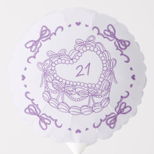 Purple Bow Retro Heart Coquette Cake Birthday Balloon