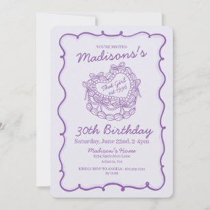Purple Bow Retro Heart Coquette Cake Birthday Invitation
