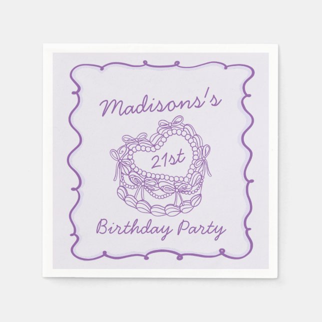 Purple Bow Retro Heart Coquette Cake Birthday Napkins (Front)