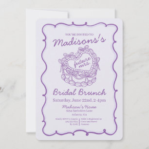 Purple Bow Retro Heart Coquette Cake Bridal Brunch Invitation