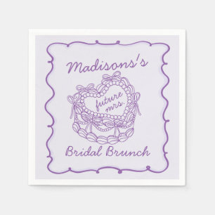 Purple Bow Retro Heart Coquette Cake Bridal Brunch Napkins