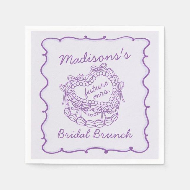 Purple Bow Retro Heart Coquette Cake Bridal Brunch Napkins (Front)