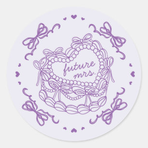 Purple Bow Retro Heart Coquette Cake Bridal Shower Classic Round Sticker
