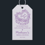 Purple Bow Retro Heart Coquette Cake Bridal Shower Gift Tags<br><div class="desc">It’s a sweet celebration with this Retro Coquette Cake Collection. This coquette bow ensemble features a vintage heart-shaped coquette cake adorned with lavender purple coquette bows and sweet buttercream icing, capturing the essence of classic romance. This collection adds a playful vibe to any celebration, making it irresistibly sweet. ★ Let...</div>